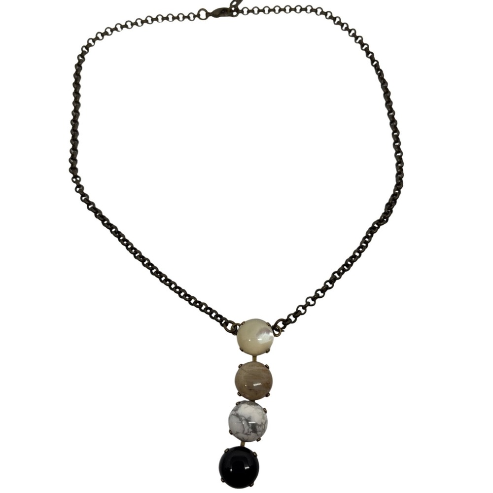 Statement Necklace 4 Gemstone Pendant Multi Stone Bronze Tone Chain Agates Rocks
